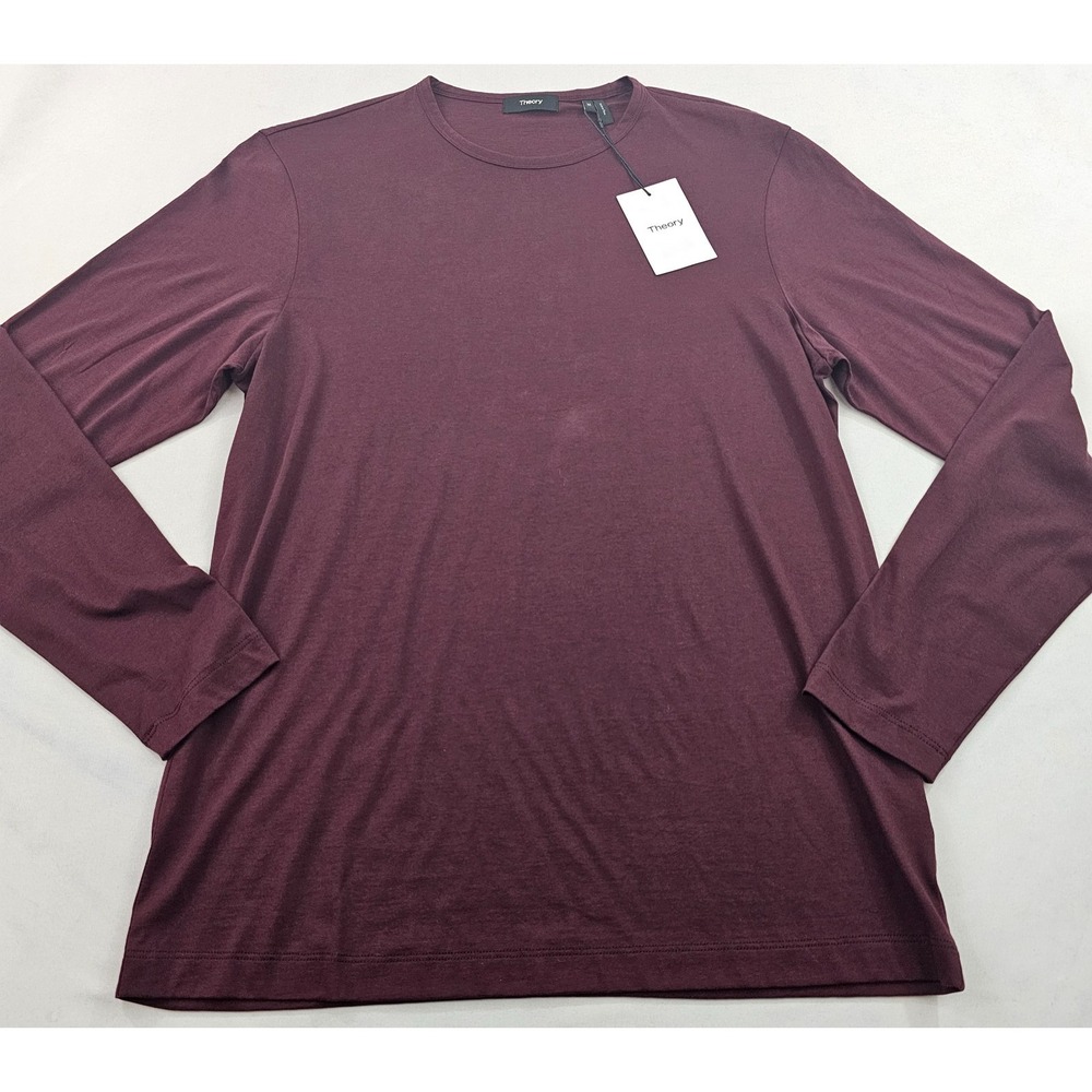 Theory Precise Tee LS T-Shirt Mens M Burgundy M0794549 Long Sleeve Pima Cotton